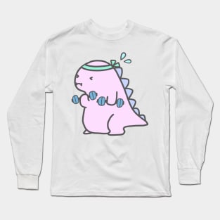 Kawaii Pink Chubby Dinosaur Workout Long Sleeve T-Shirt